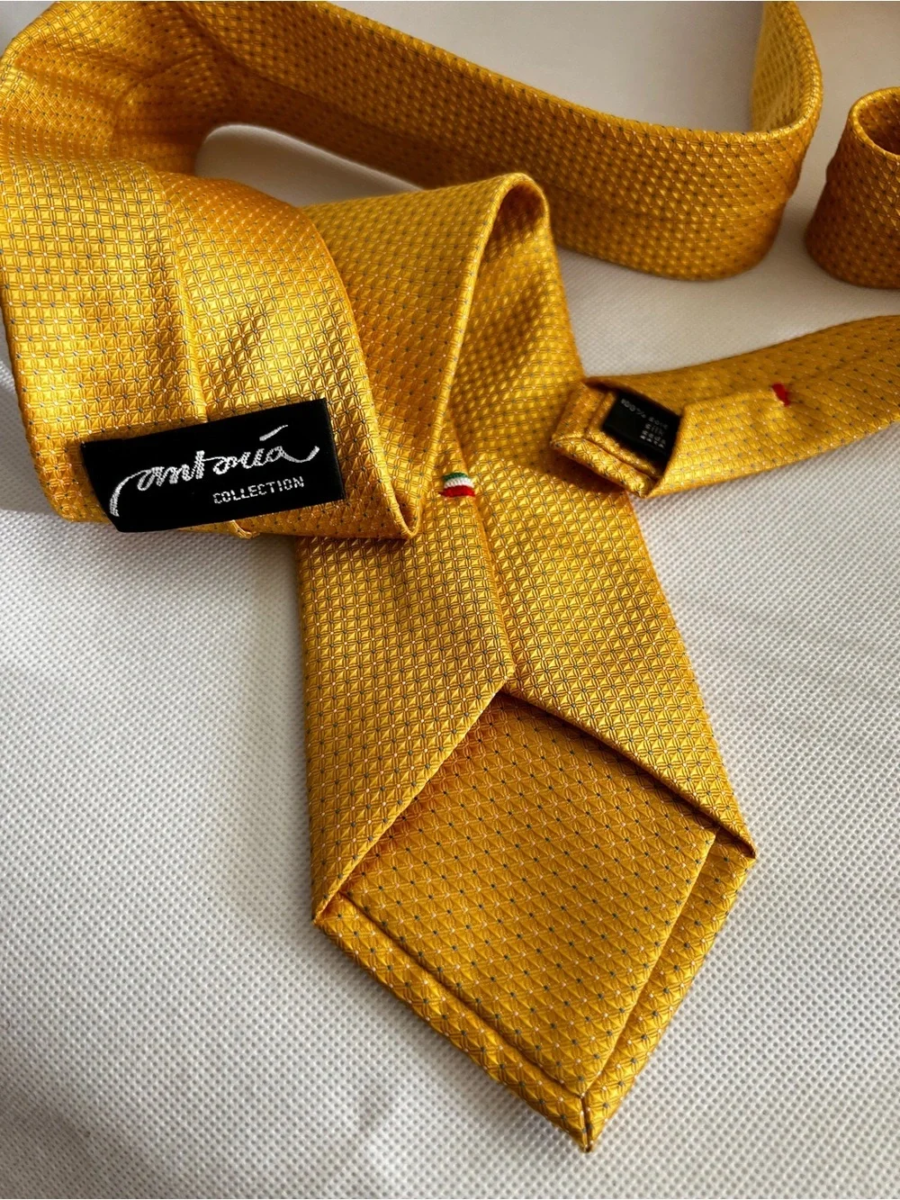 Antonia Collection Tie Mini Checks Yellow Gold Blue Size L, 61